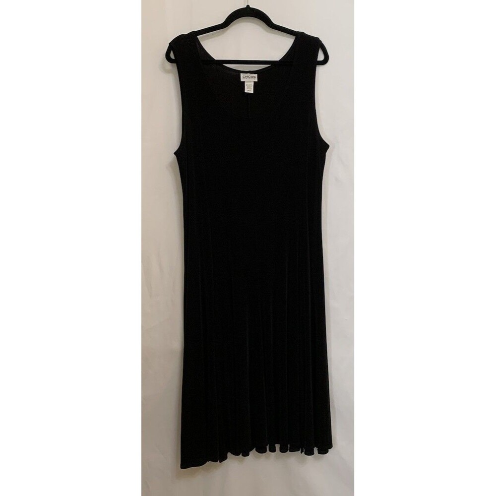 Chicos Travelers Size 3 Womens XL Dress MIDI Slinky Black Sleeveless Stretch